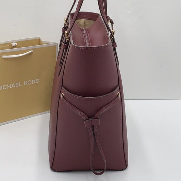 Michael Kors Gilly Large Drawstring Travel Tote Leather Oxblood Color - Picture 14 of 16